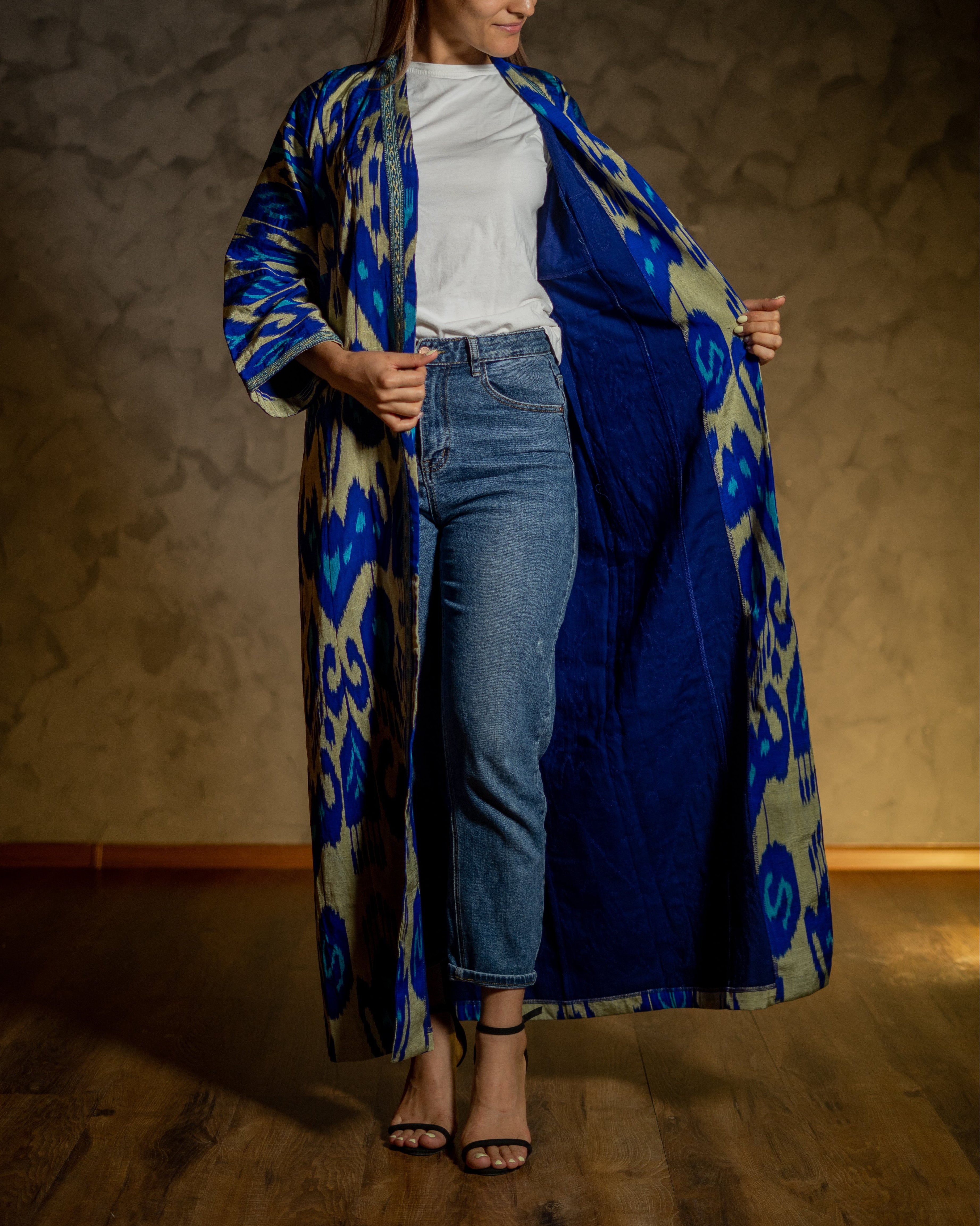 Silk Ikat Kaftan (Blue)