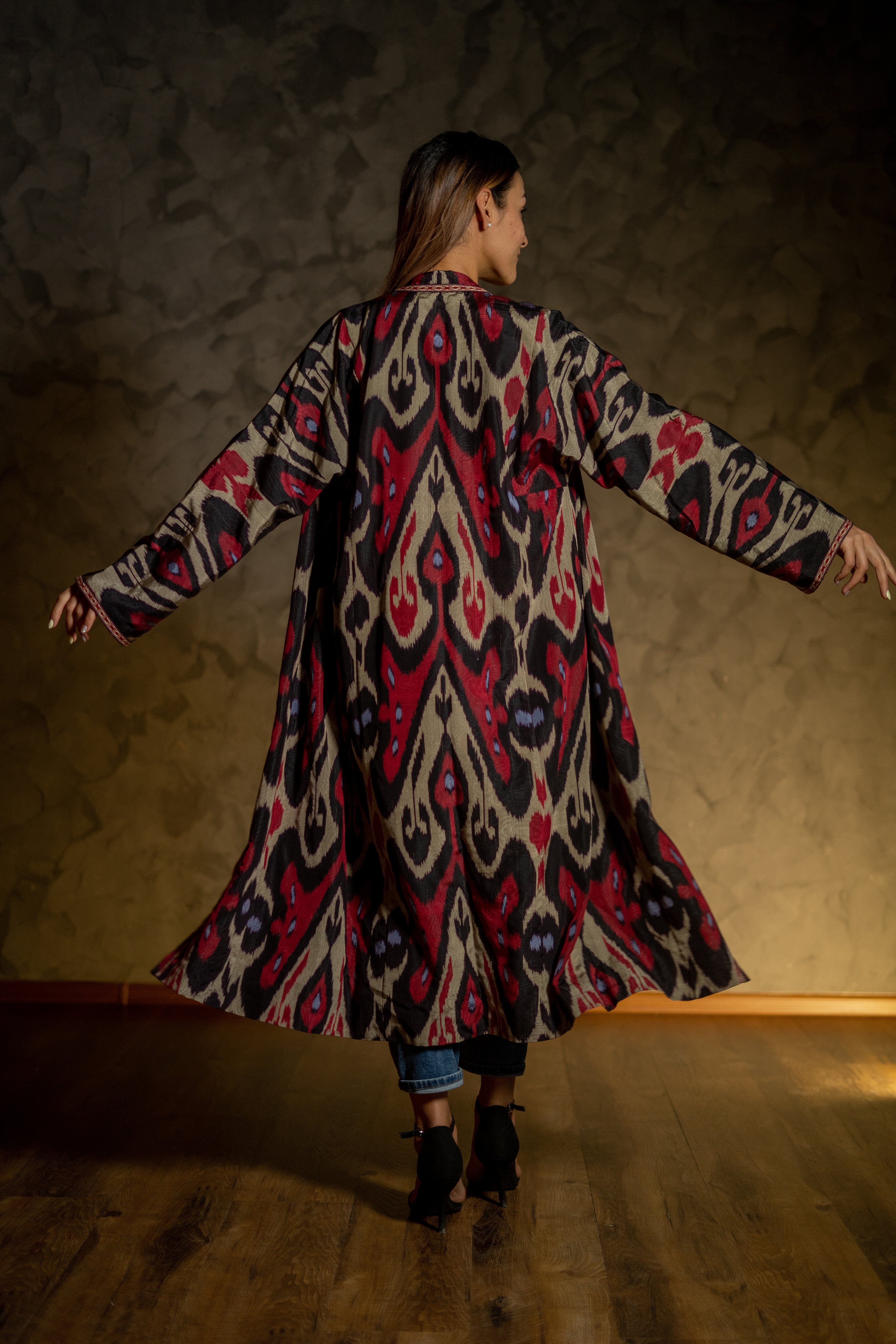 Silk Ikat Kaftan (Burgundy)