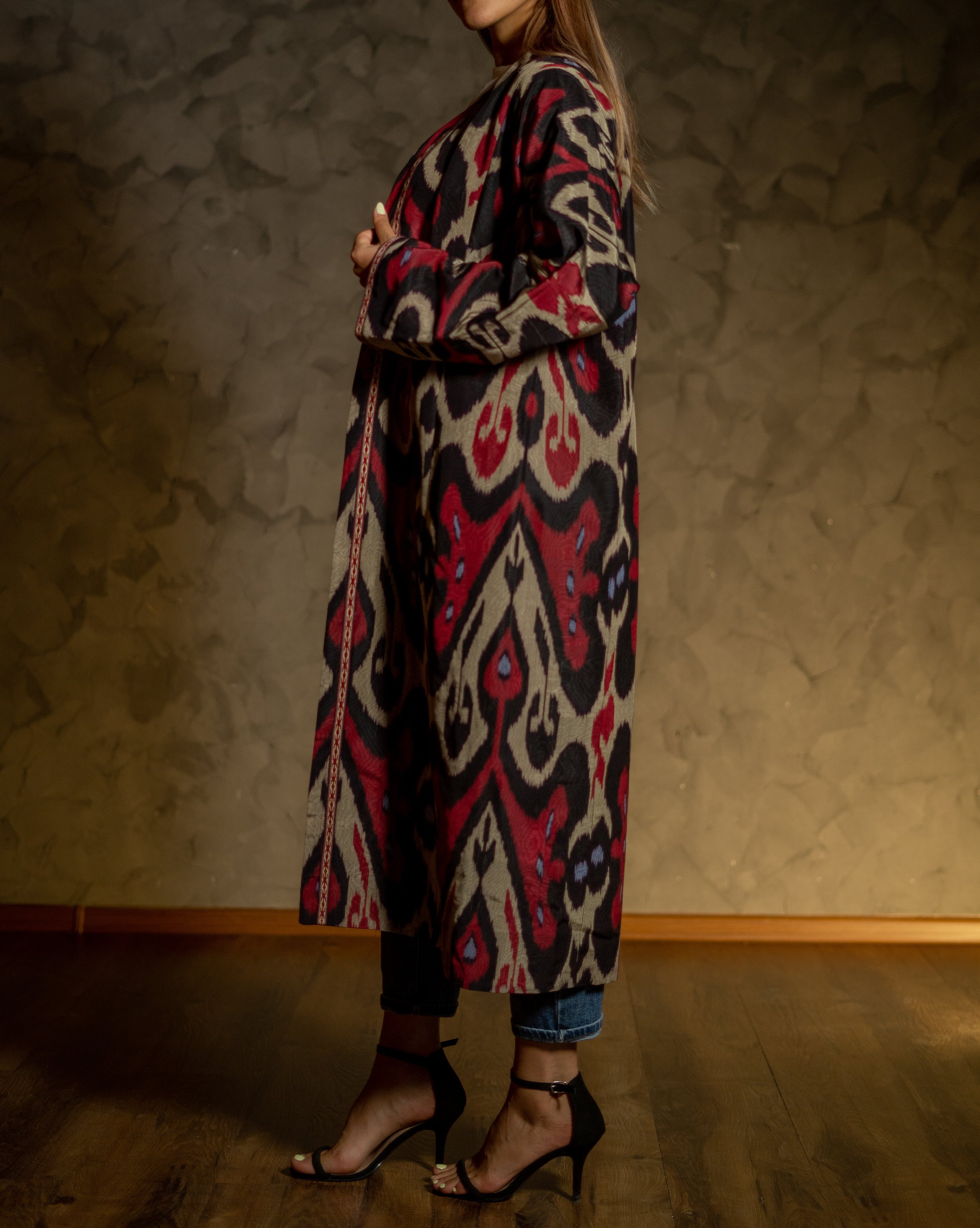 Silk Ikat Kaftan (Burgundy)