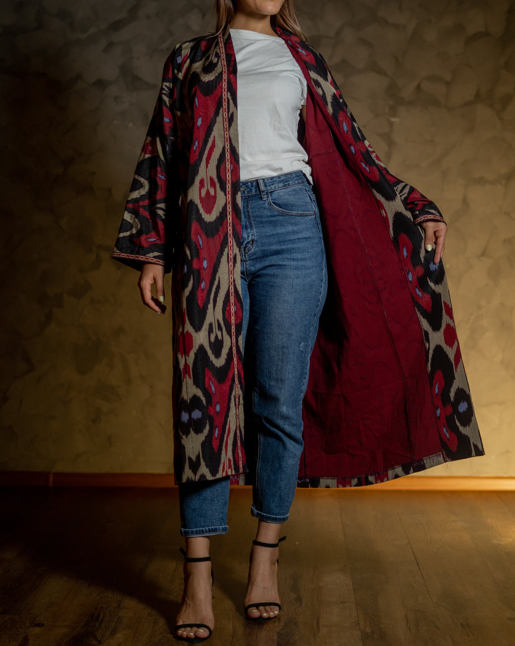 Silk Ikat Kaftan (Burgundy)
