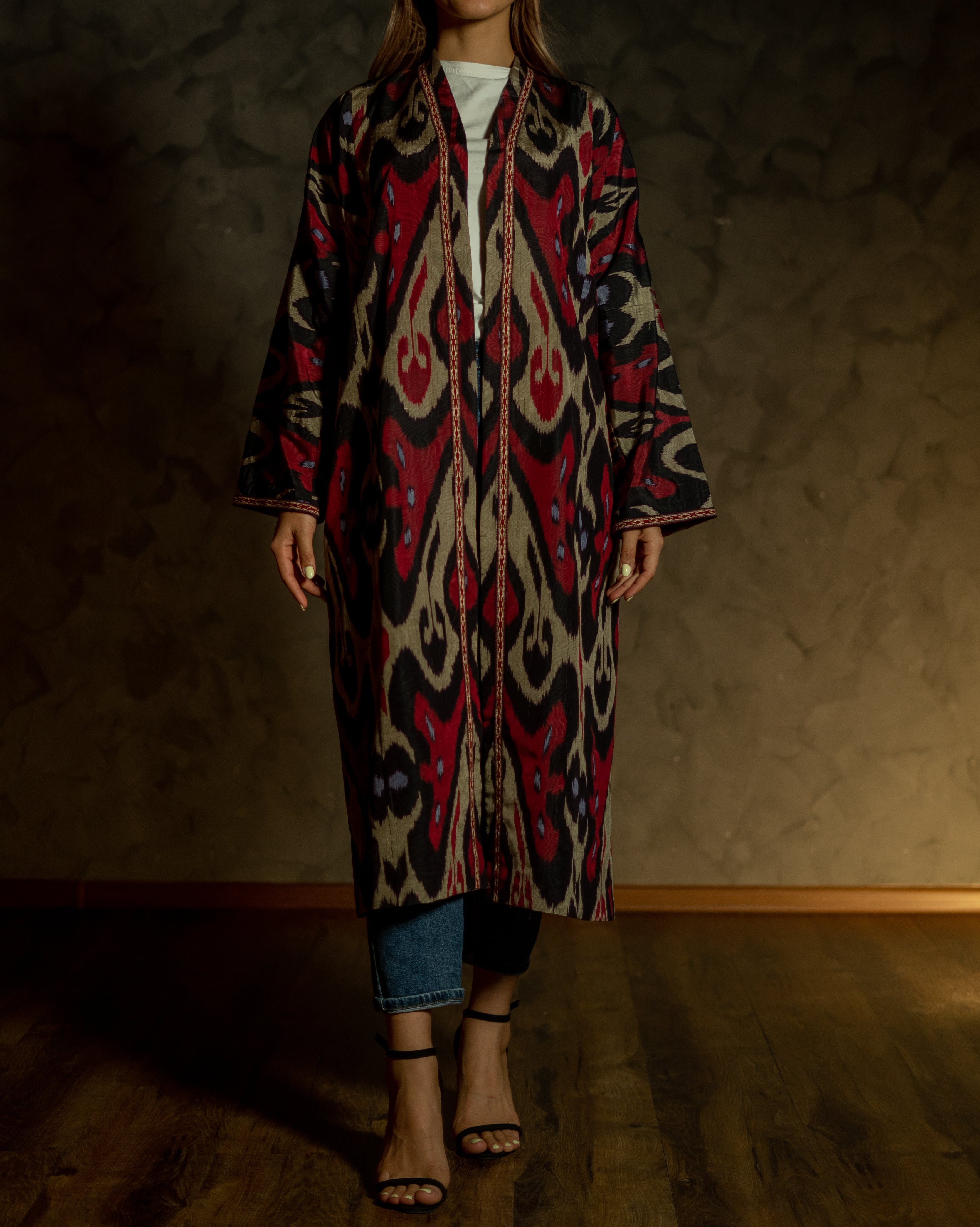 Silk Ikat Kaftan (Burgundy)