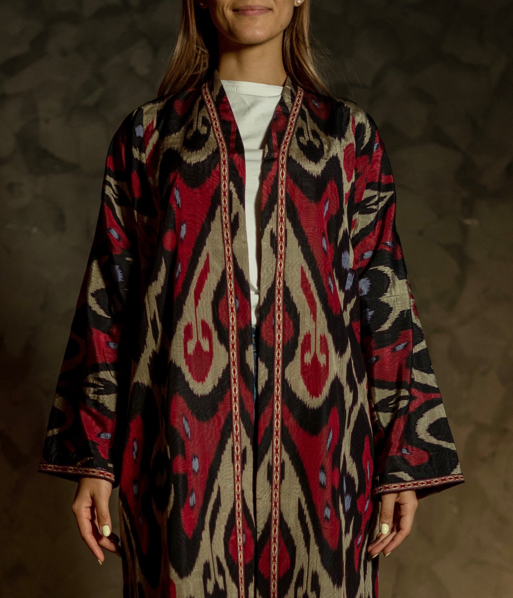 Silk Ikat Kaftan (Burgundy)