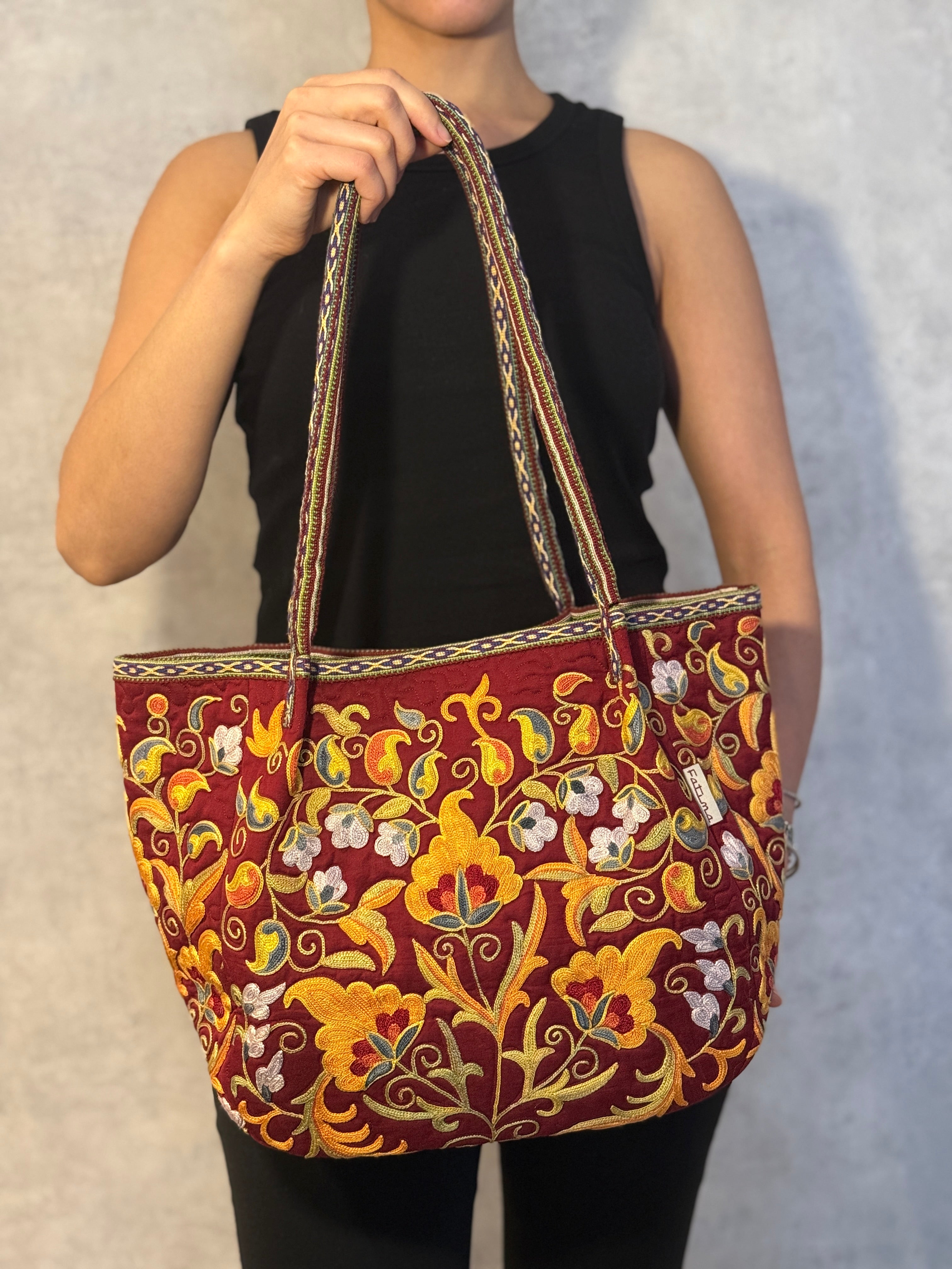 Silk Embroidered Bag (Burgundy)