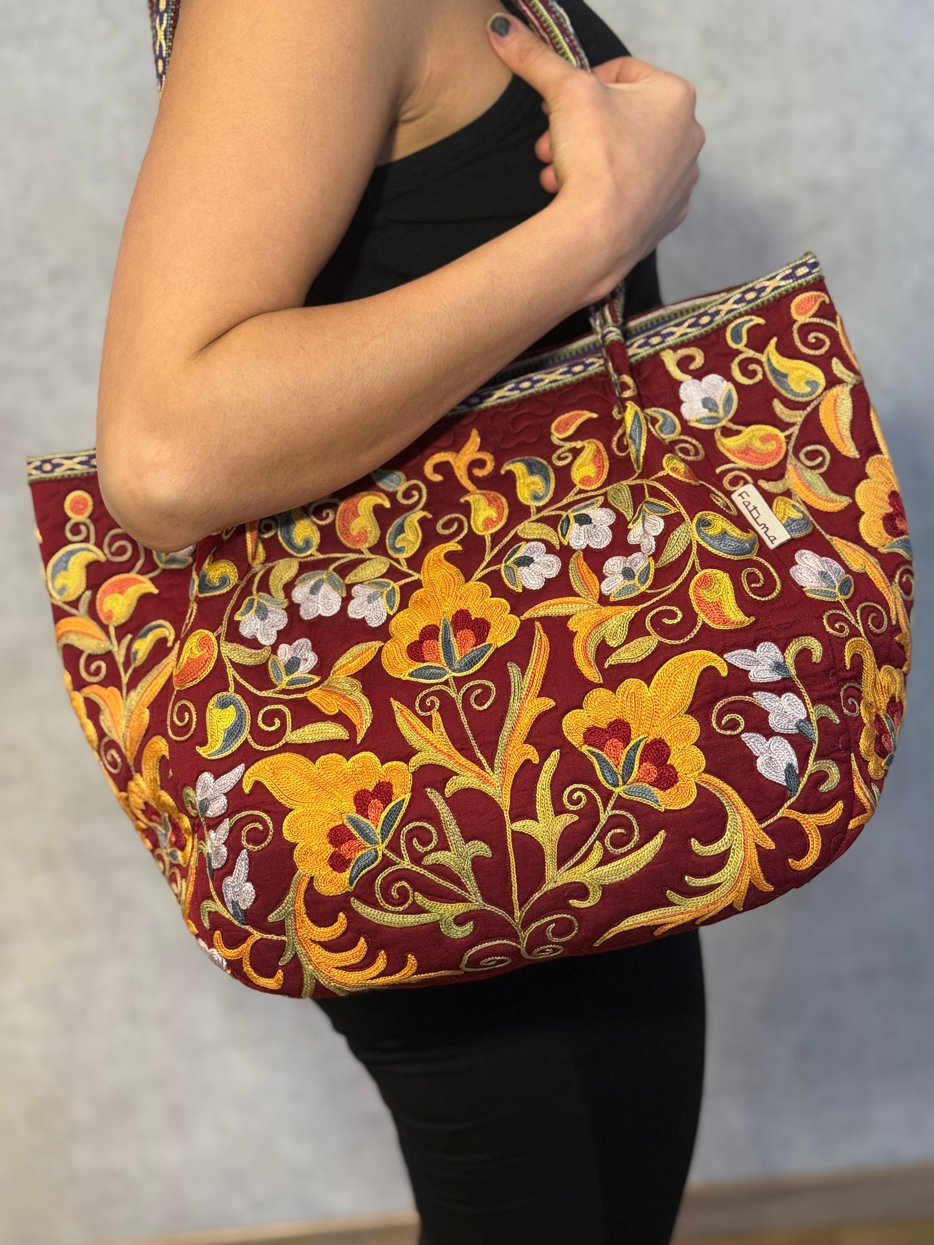 Silk Embroidered Bag (Burgundy)