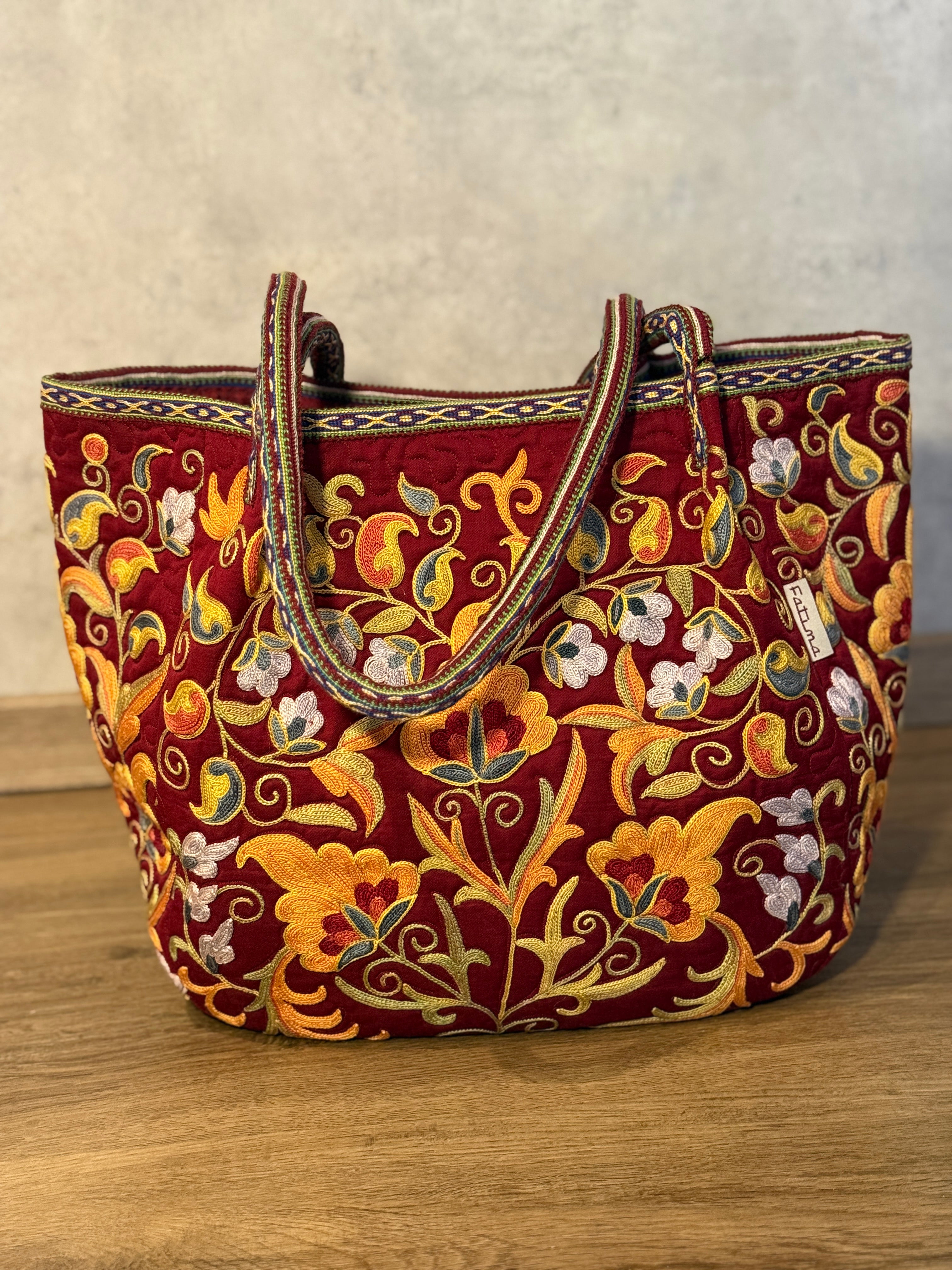 Silk Embroidered Bag (Burgundy)