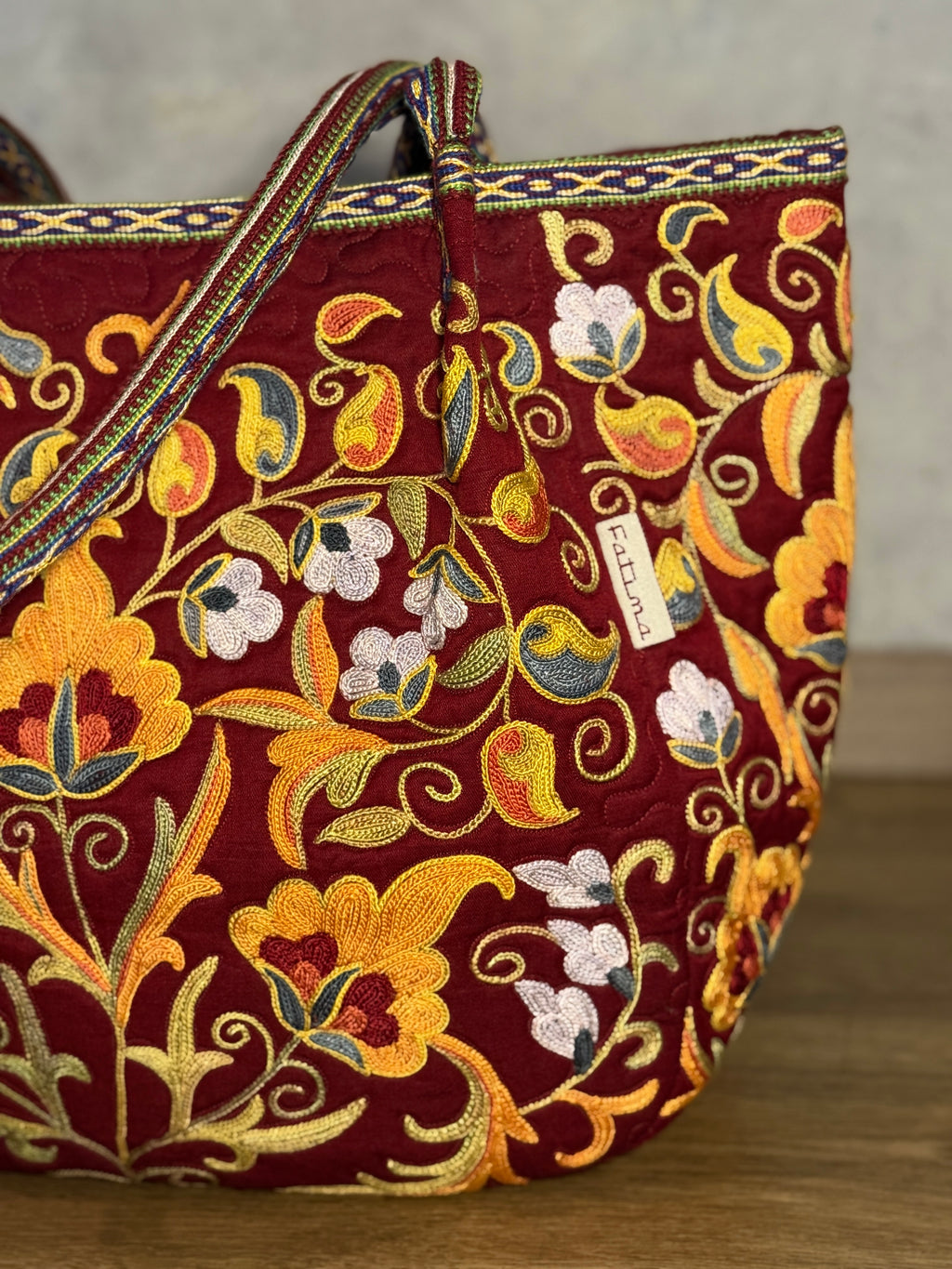 Silk Embroidered Bag (Burgundy)