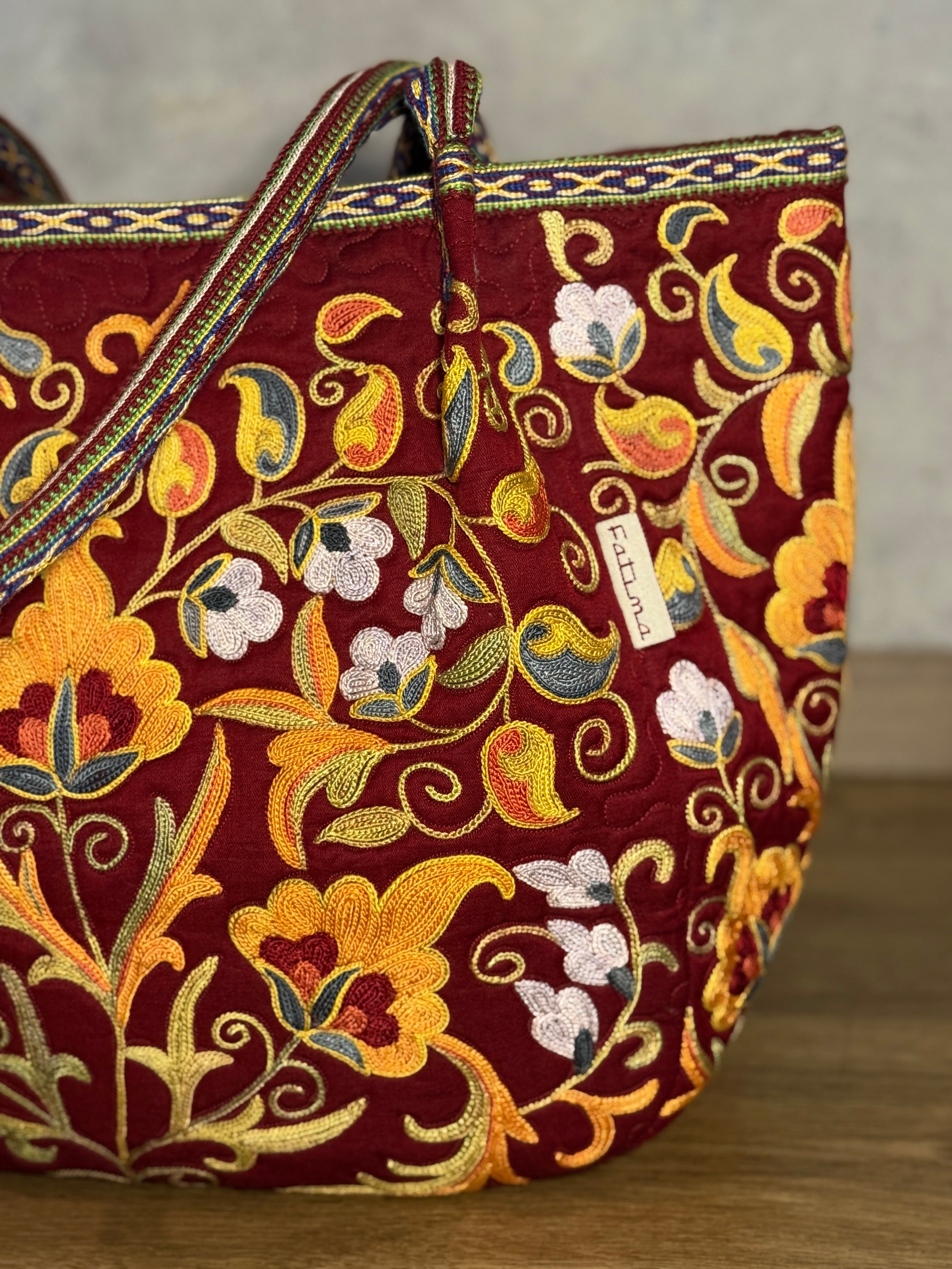 Silk Embroidered Bag (Burgundy)