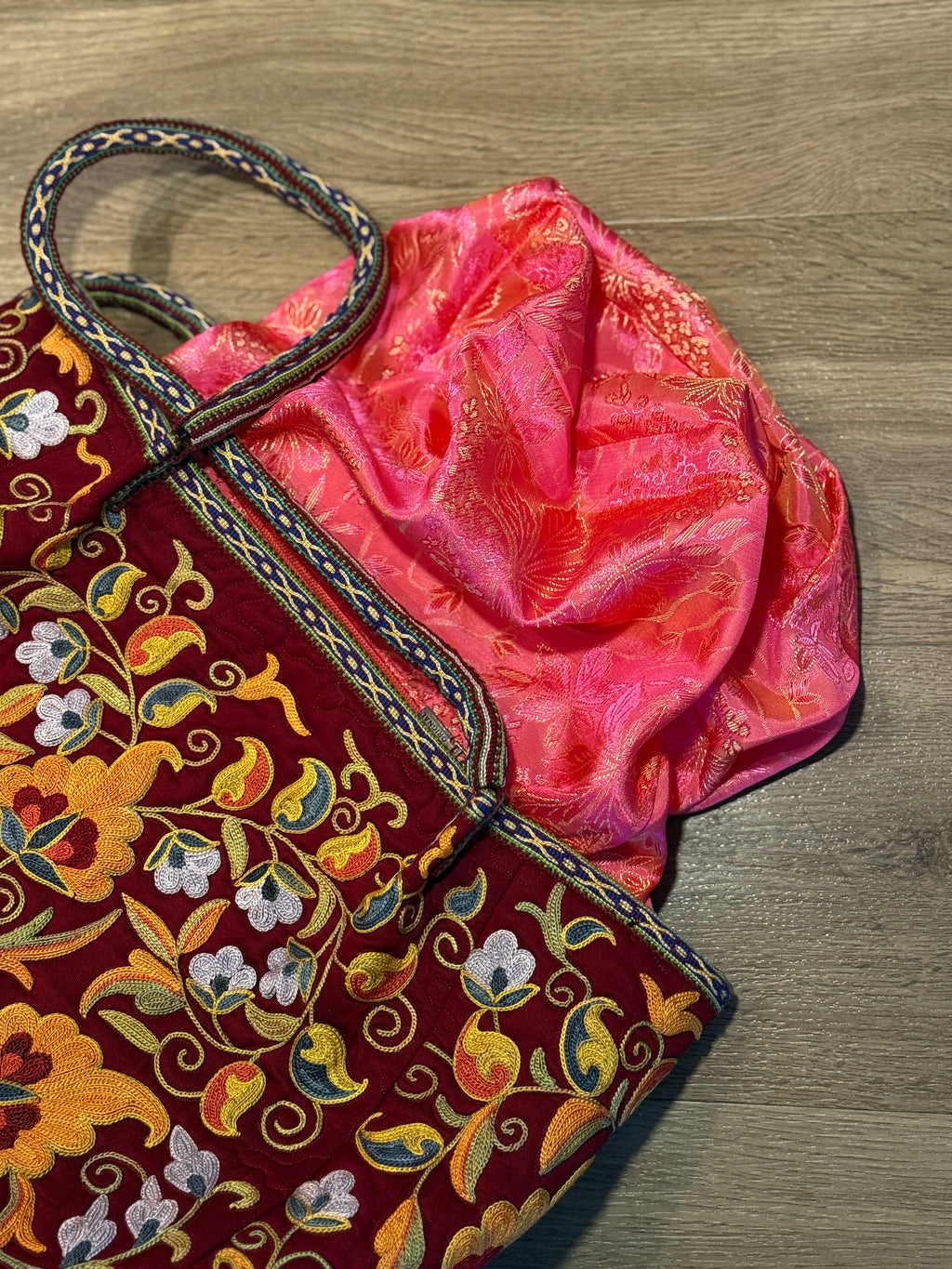 Silk Embroidered Bag (Burgundy)