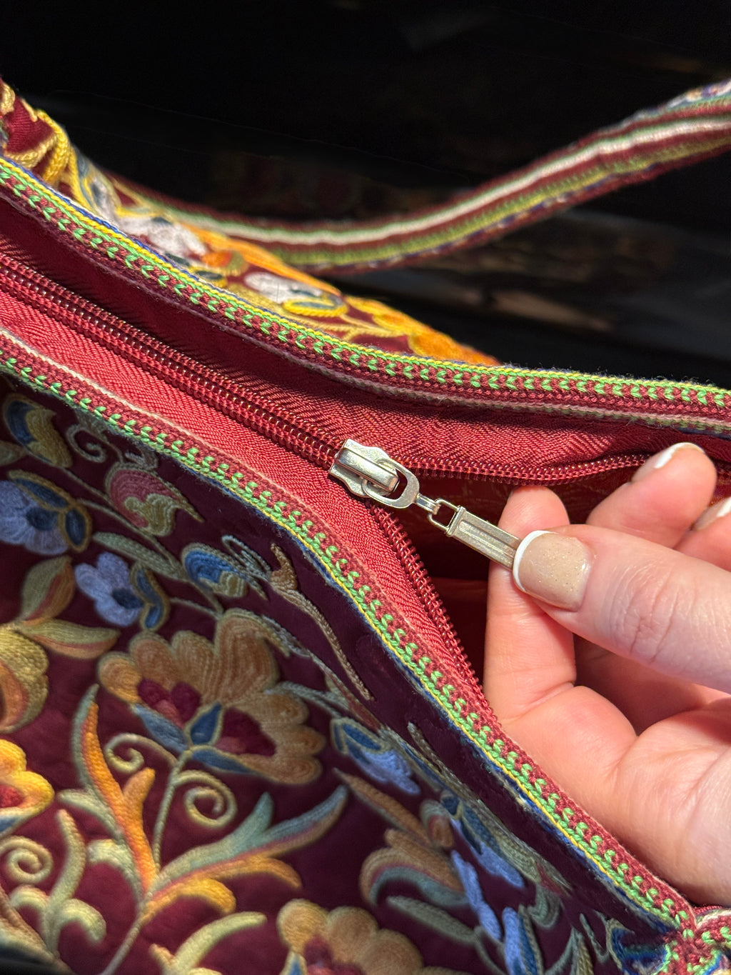 Silk Embroidered Bag (Burgundy)