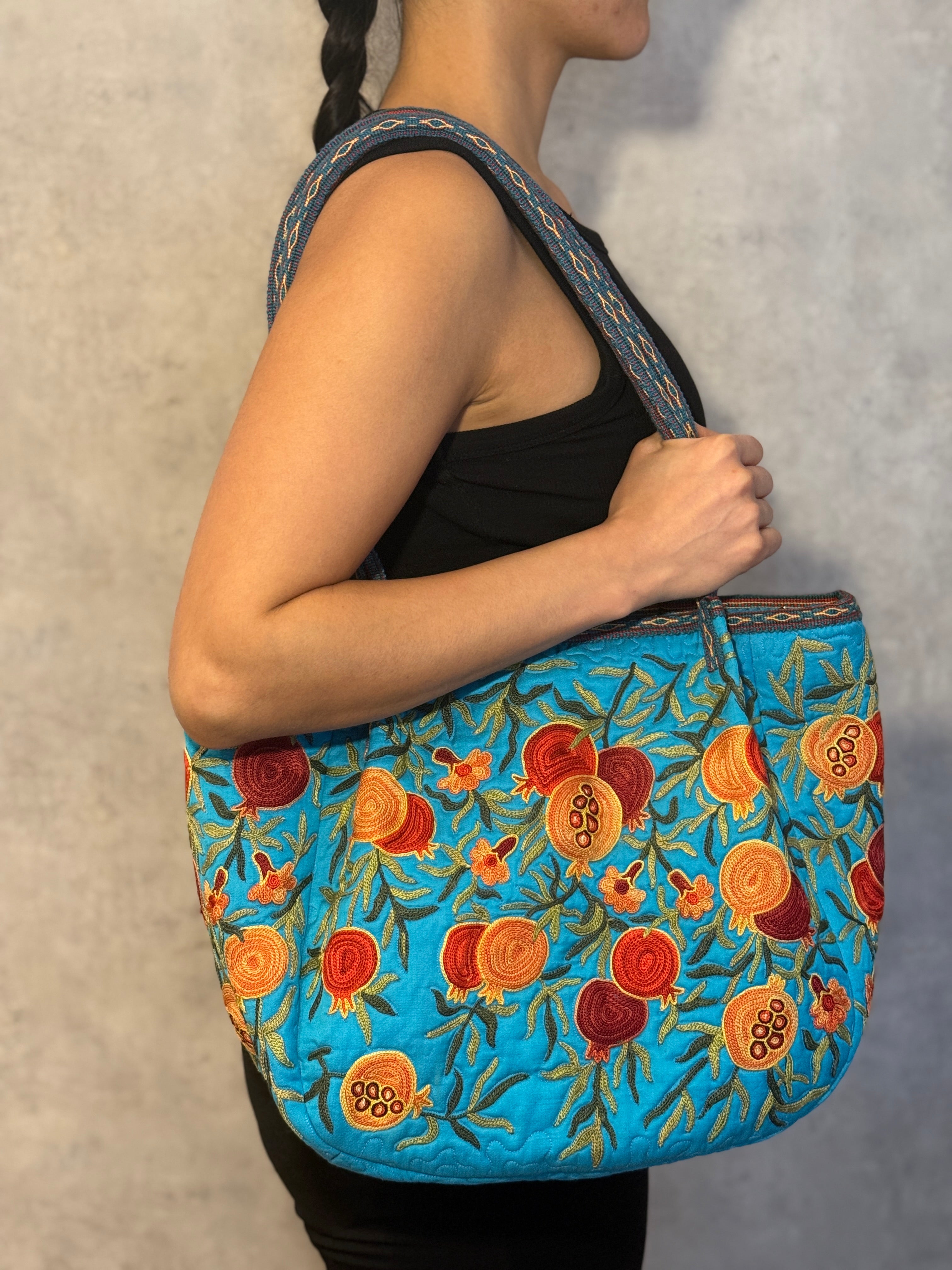 Silk Embroidered Bag (Mavi)